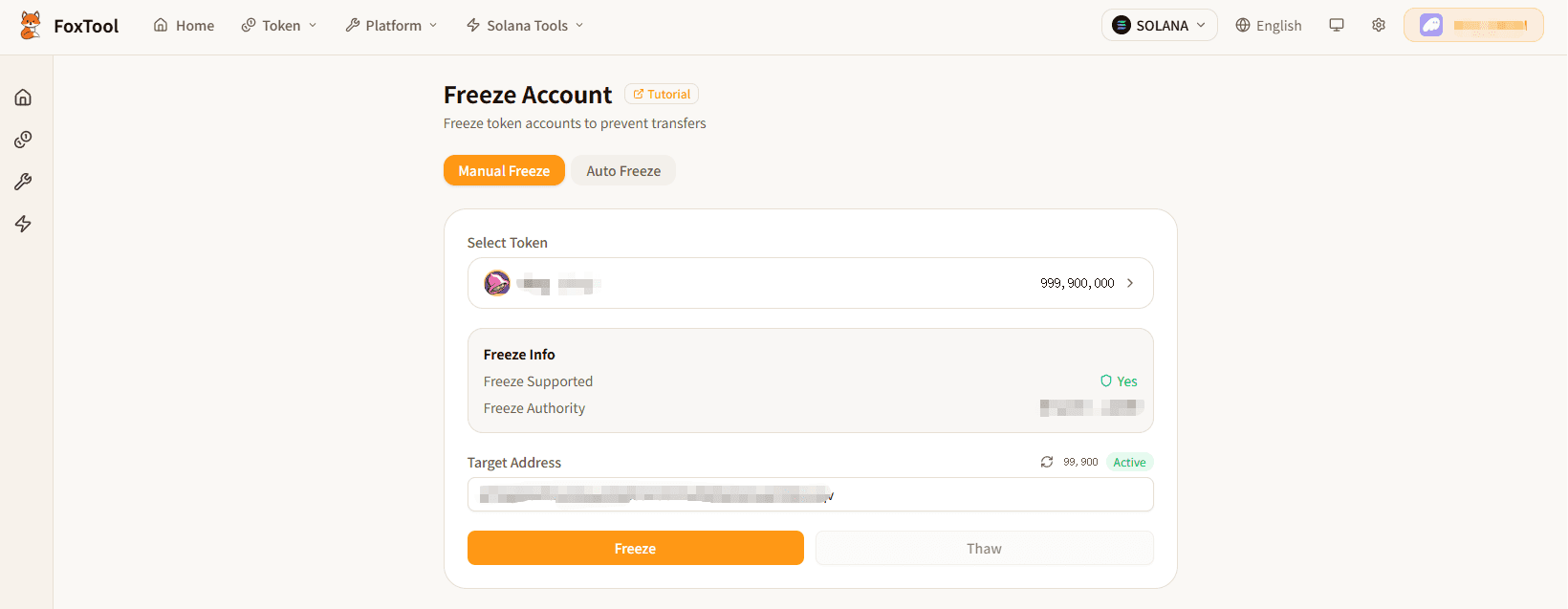Freeze Account Panel Freeze Account
